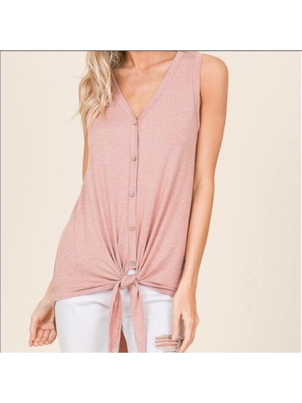 Sleeveless button front top pink